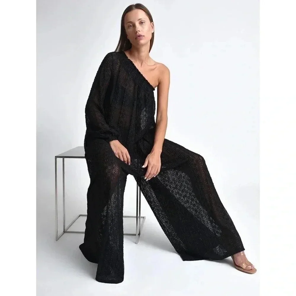 NWT Free People Muche Muchette Valentino Lace Wide-Leg Jumpsuit Black - Picture 15 of 15